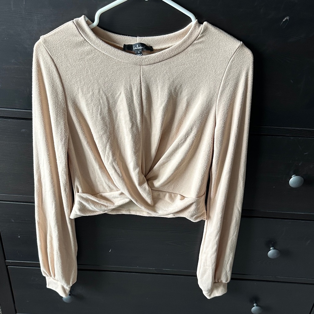 Lulu's Cream Twist Front Long Sleeve Top